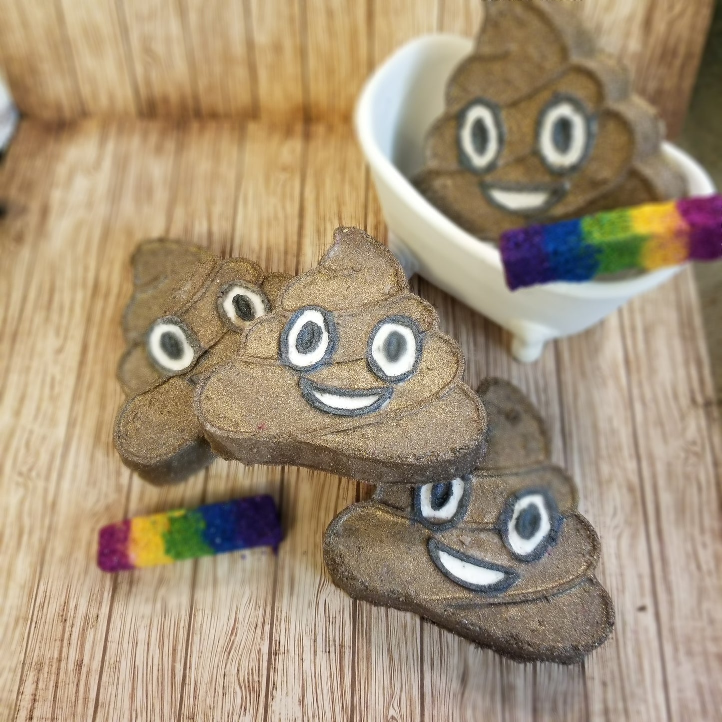 Rainbow poop face bath bomb