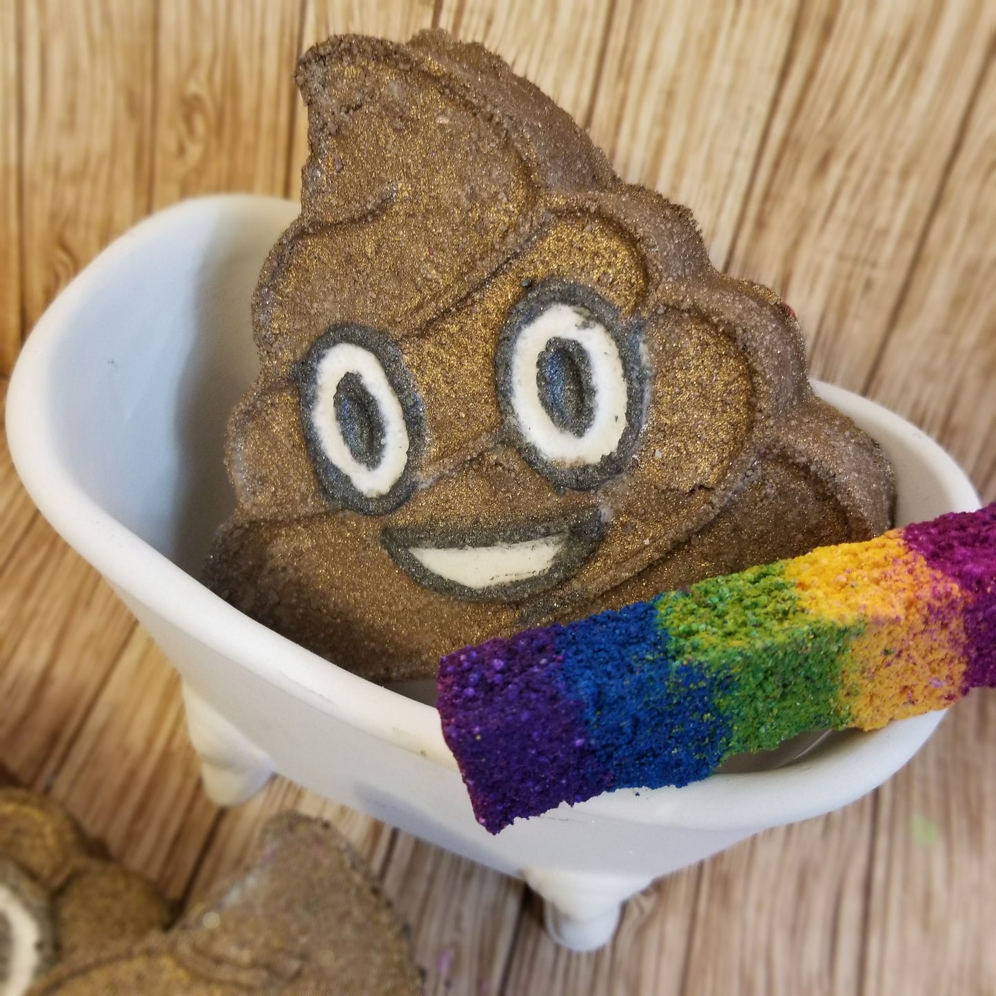 Rainbow poop face bath bomb